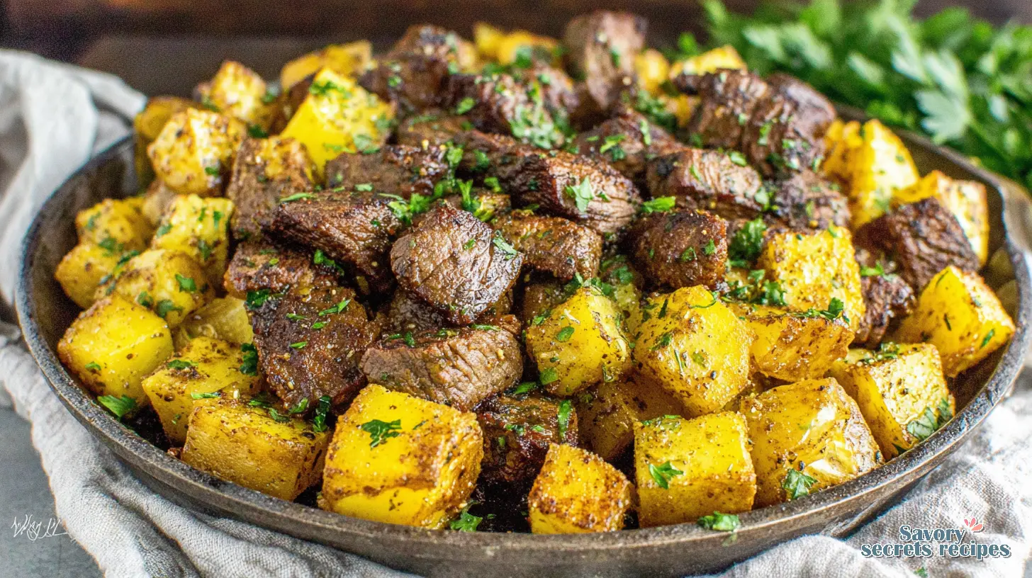garlic butter steak and potatoes skillet video final presentation