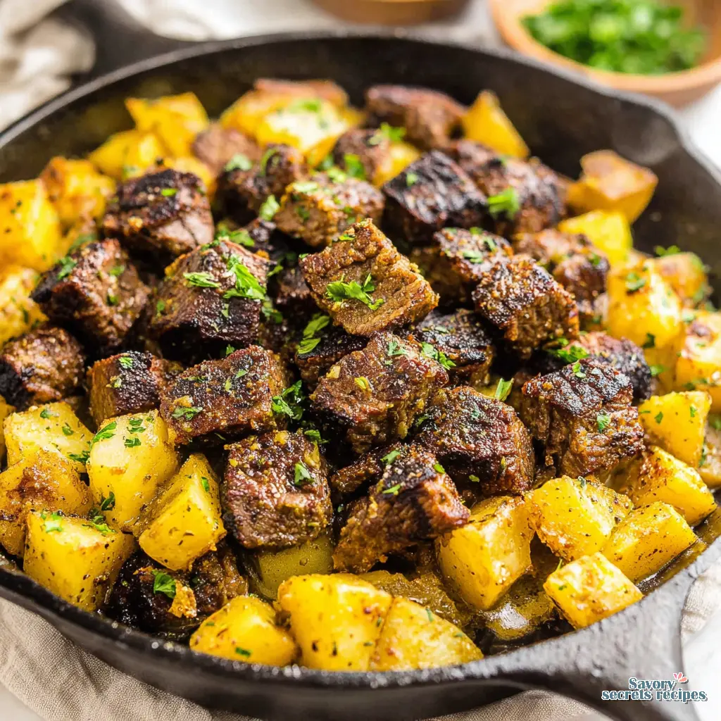 garlic butter steak and potatoes skillet video 926111522