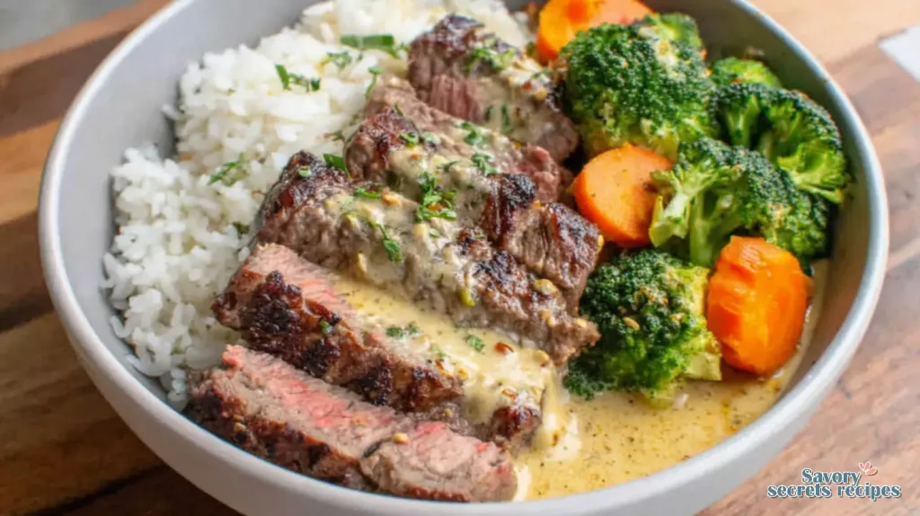 garlic butter steak rice bowl 155944211