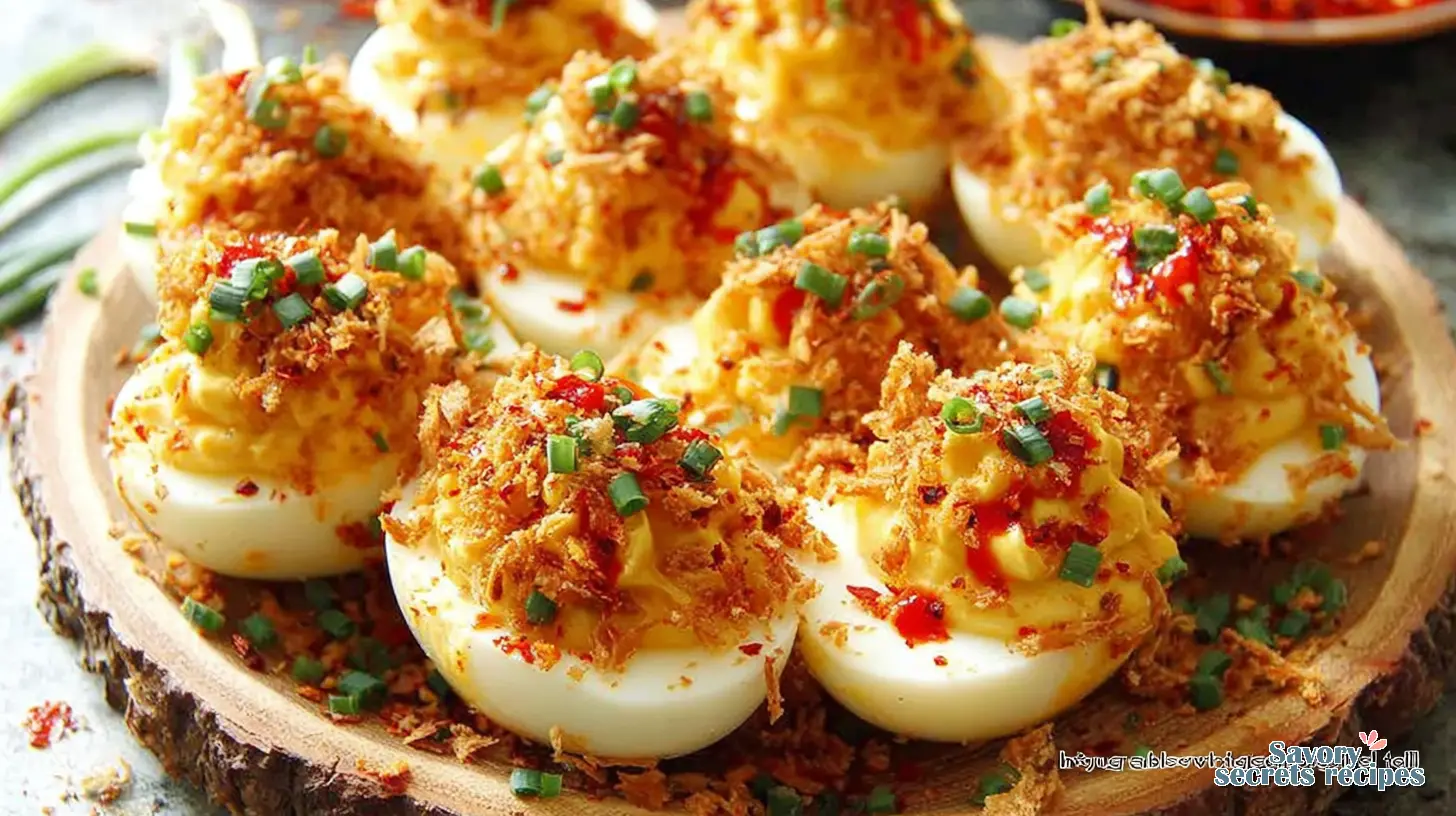 Garlic Chili Crunch Eggs final presentation