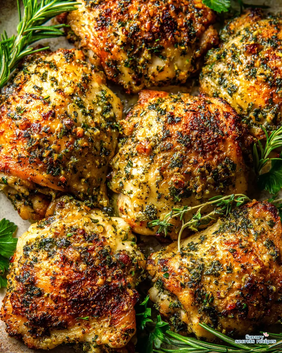 Garlic Herb Roasted Chicken Thighs close up