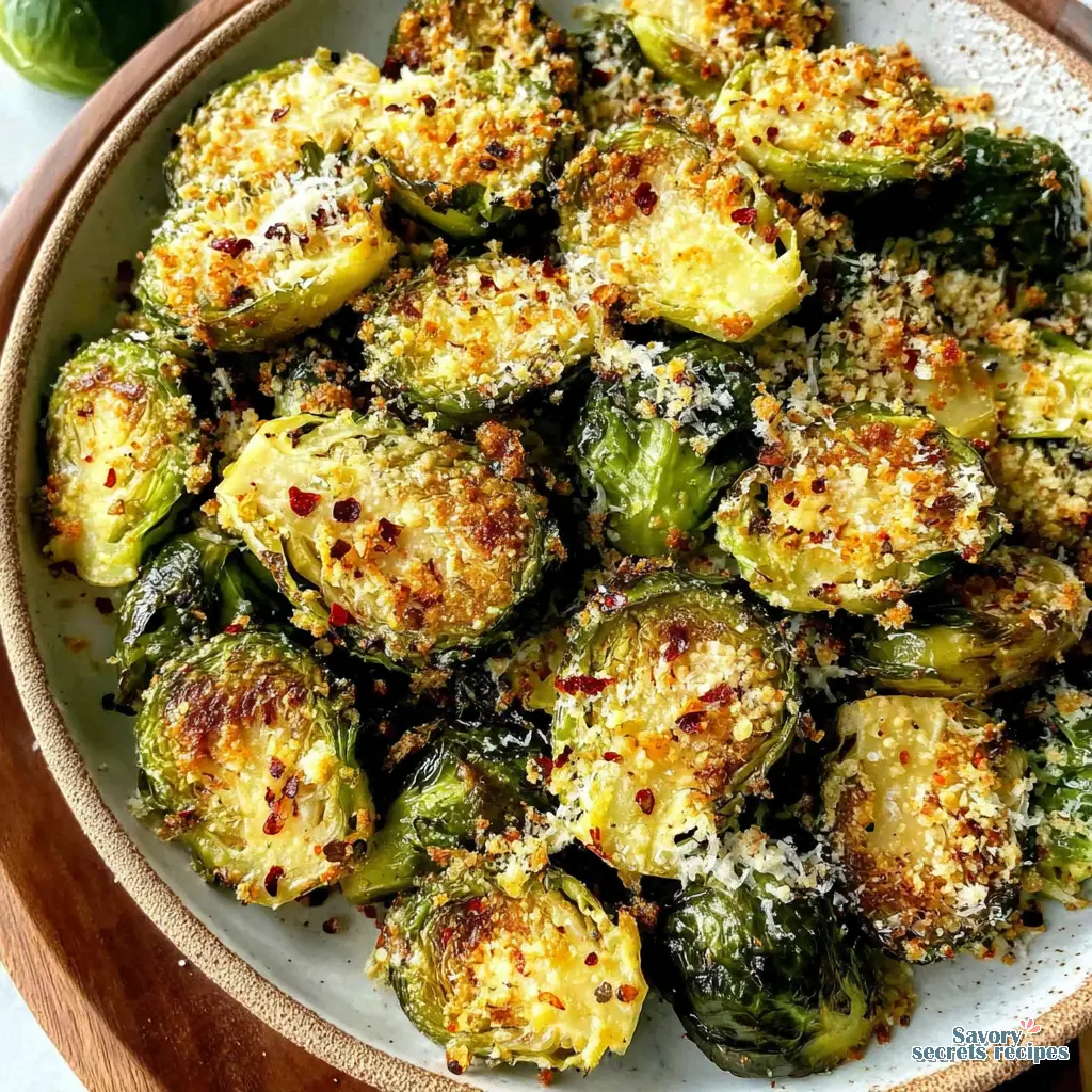 garlic parmesan roasted brussels sprouts final presentation on a table