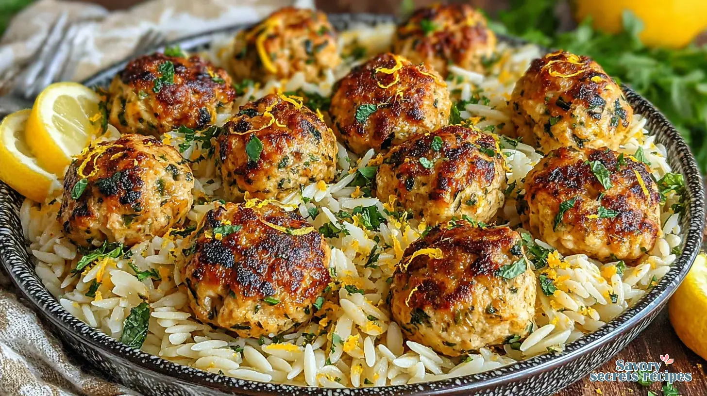 Greek Chicken Meatballs Bowl final presentation