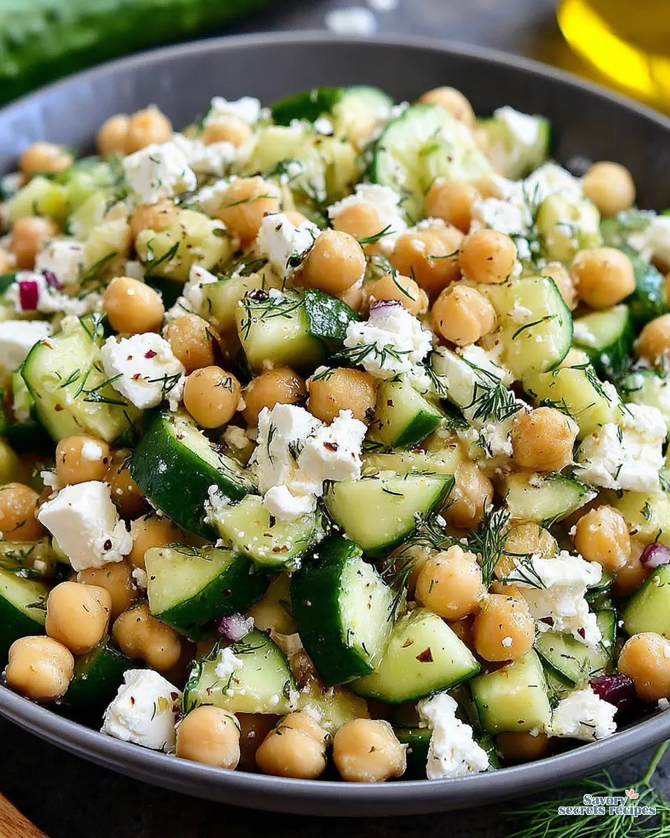 Greek Chickpea Cucumber Salad close up