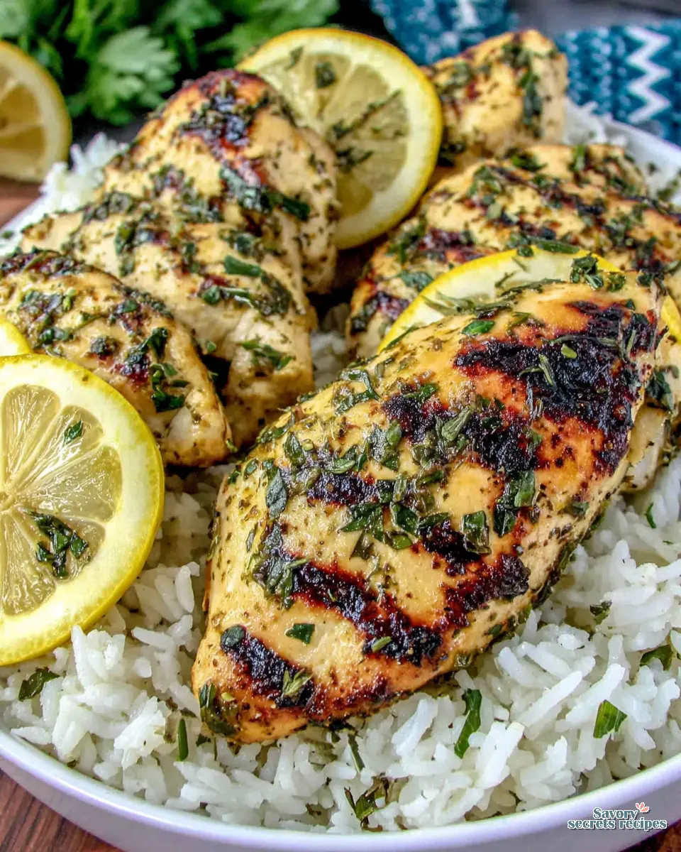 Greek Lemon Rice Chicken Bowl close up