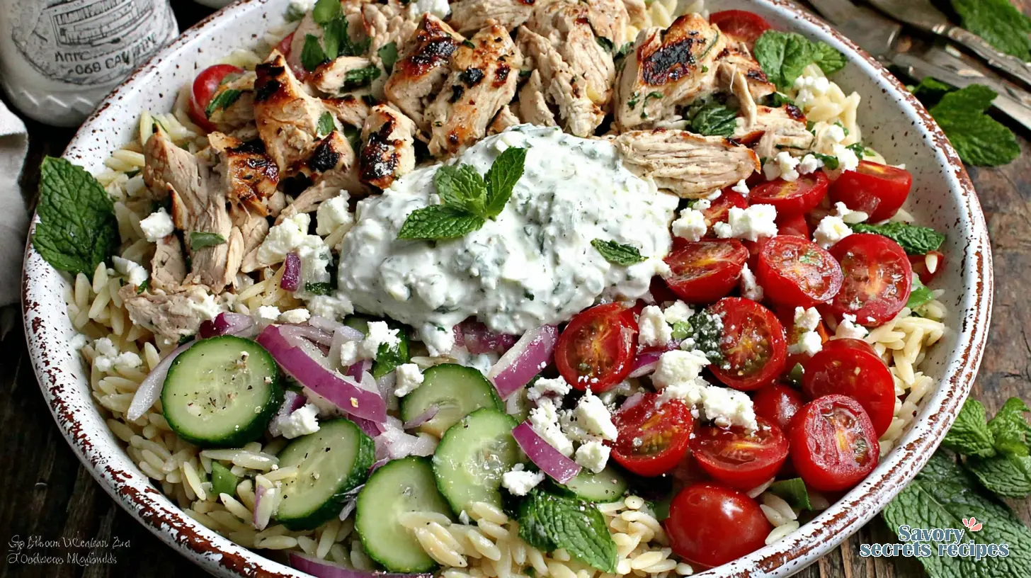 Greek Orzo Chicken Bowl final presentation