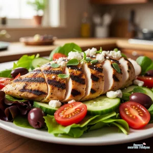grilled lemon herb mediterranean chicken salad recipe 172086827