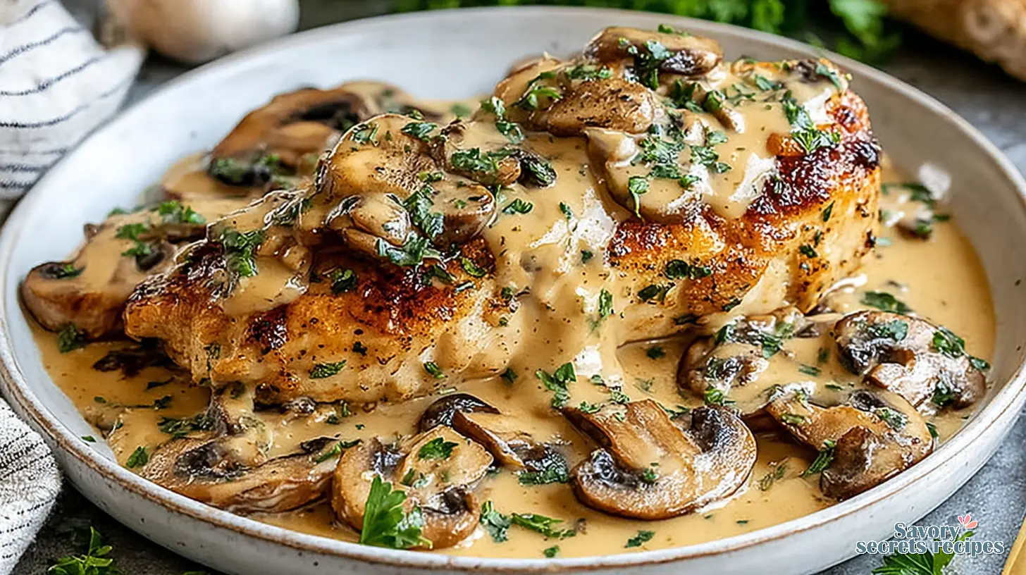 healthy creamy garlic mushroom chicken final presentation