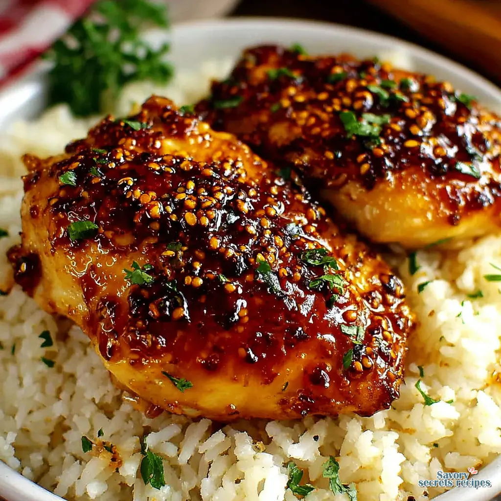 healthy honey garlic chicken and rice close up