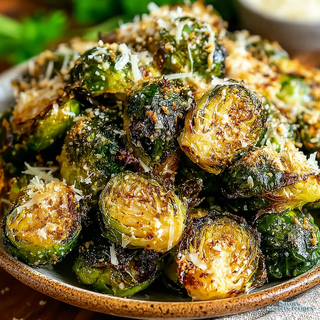 healthy parmesan roasted brussels sprouts served on a plate
