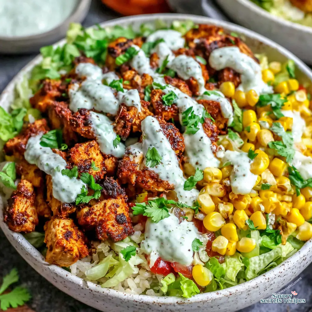 high protein chicken taco bowl healthy close up