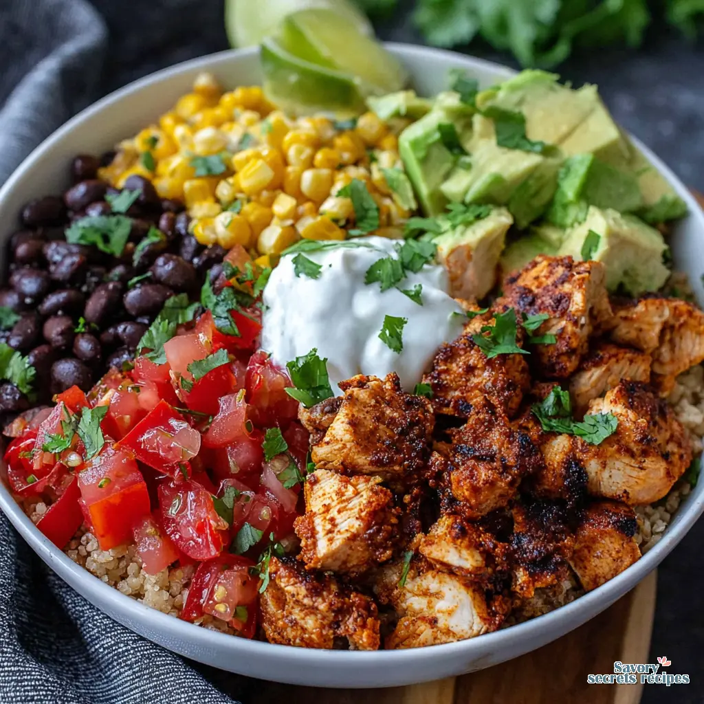 high protein chicken taco bowl meal prep close up