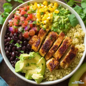 high protein chicken taco bowl quinoa 488384297