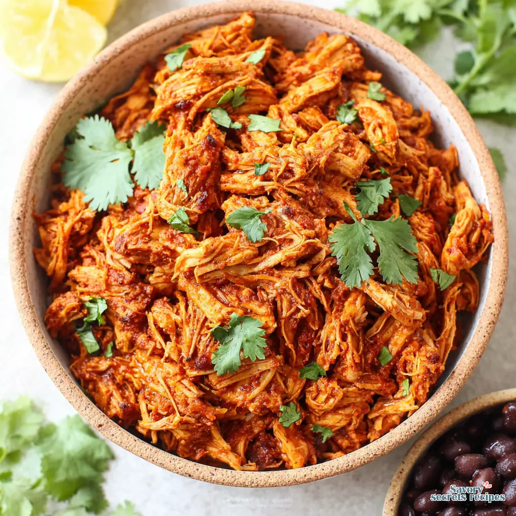 high protein chicken taco bowl shredded close up