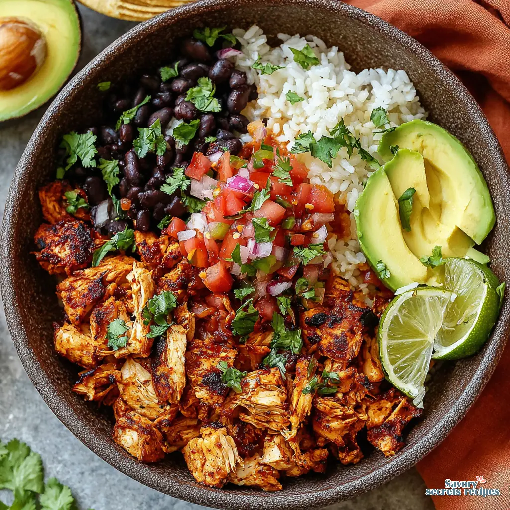 high protein chicken taco bowl with rice final presentation