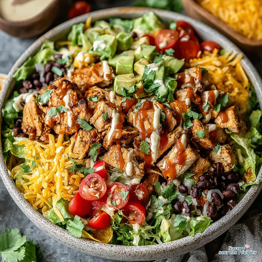 high protein chicken taco salad close up
