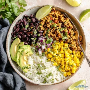 high protein ground chicken taco bowl 172900117