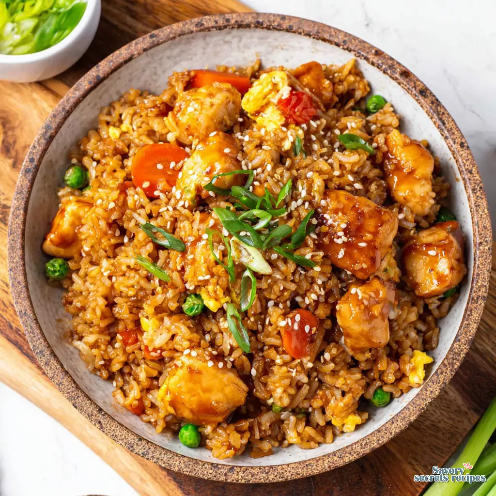 high protein honey garlic chicken fried rice meal prep in containers