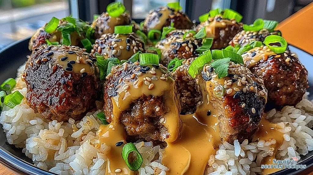 honey garlic beef meatball rice bowl 20839472