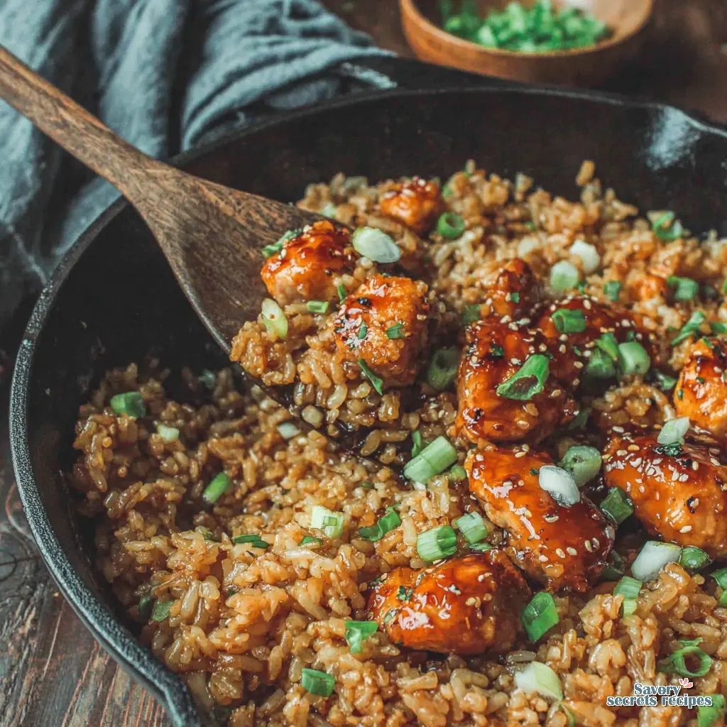 honey garlic chicken fried rice recipe close up