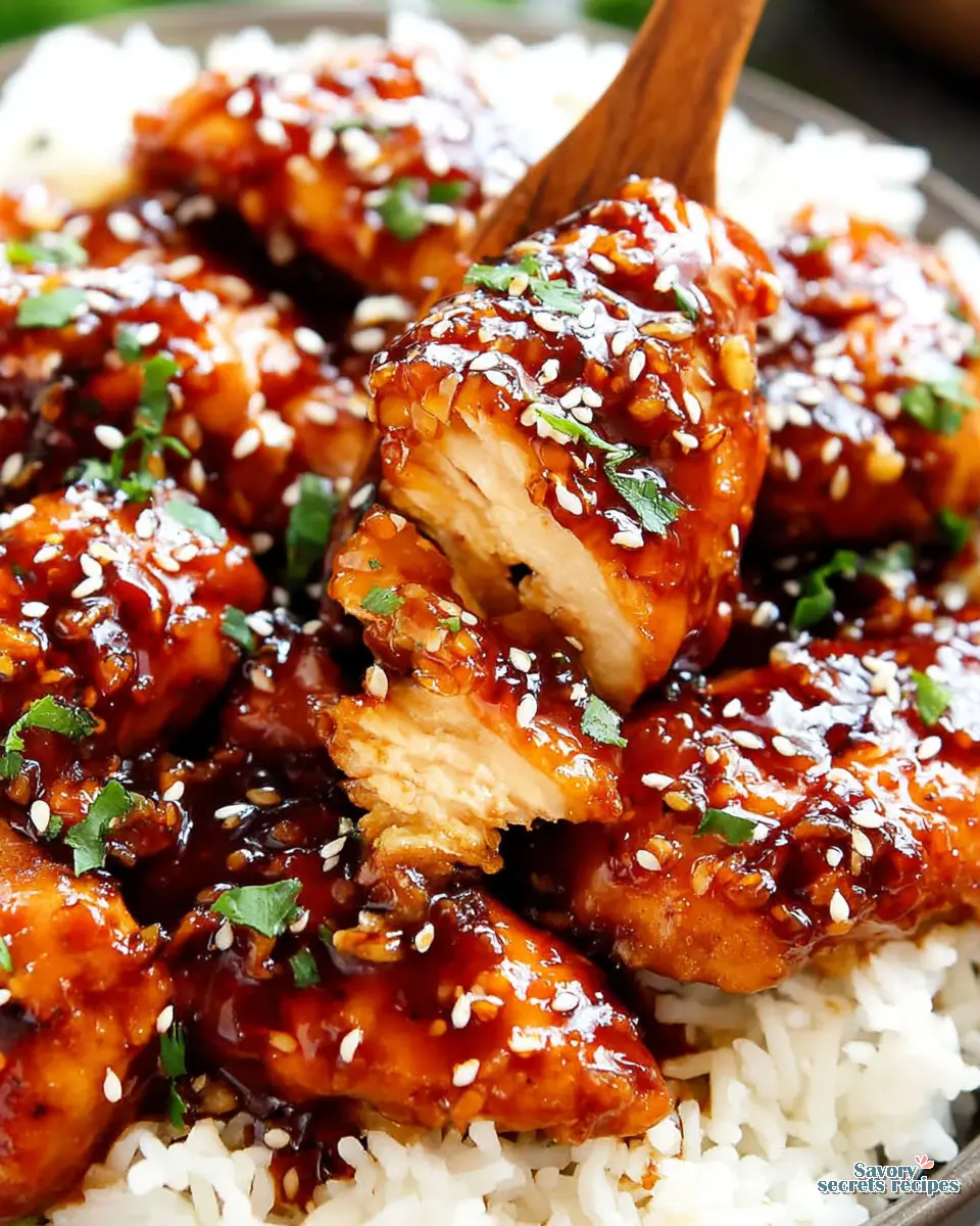 Honey Garlic Chicken Rice close up