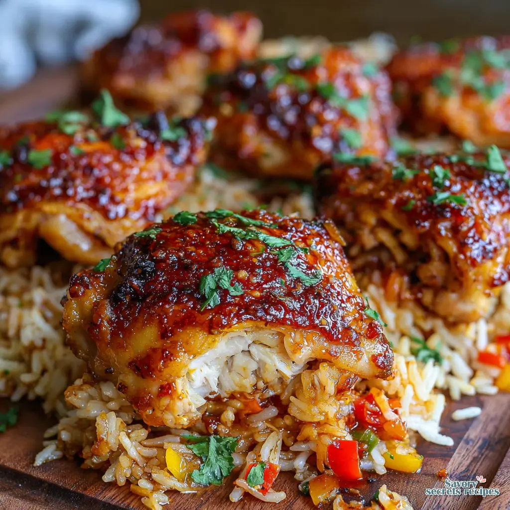 honey garlic chicken rice bake close up