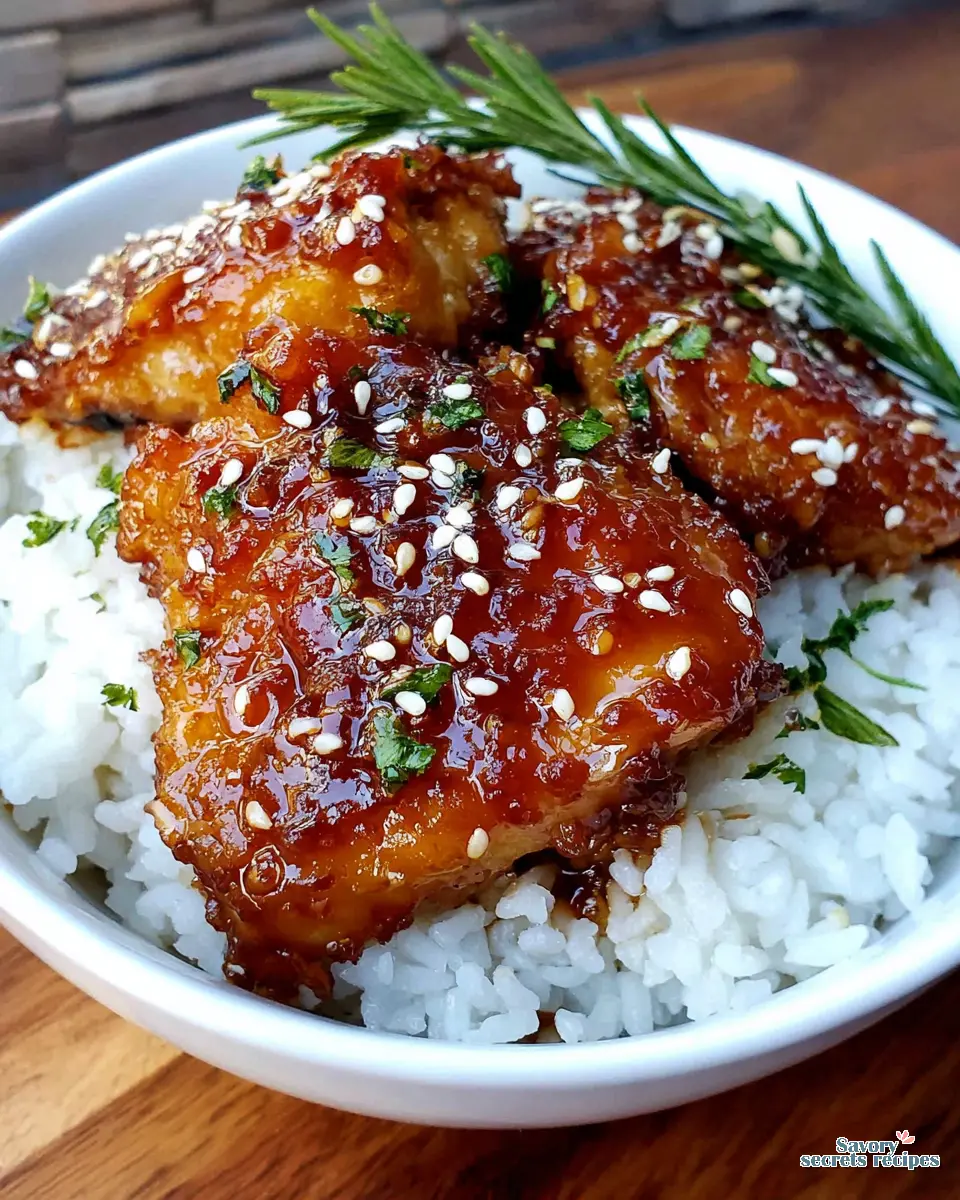 honey garlic chicken rice bowl recipe close up