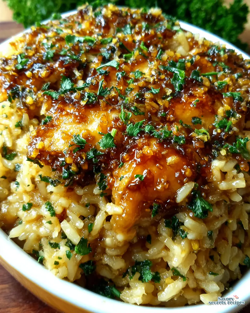 honey garlic chicken rice casserole recipe close up