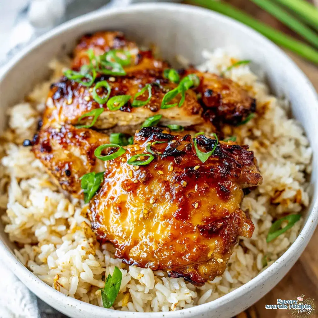 honey garlic chicken rice in air fryer close up
