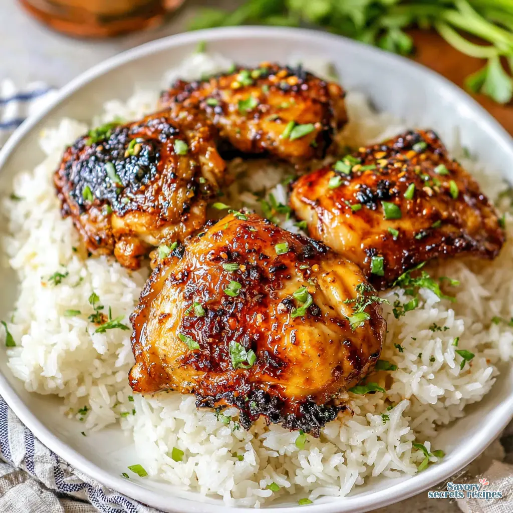 honey garlic chicken rice in air fryer final presentation