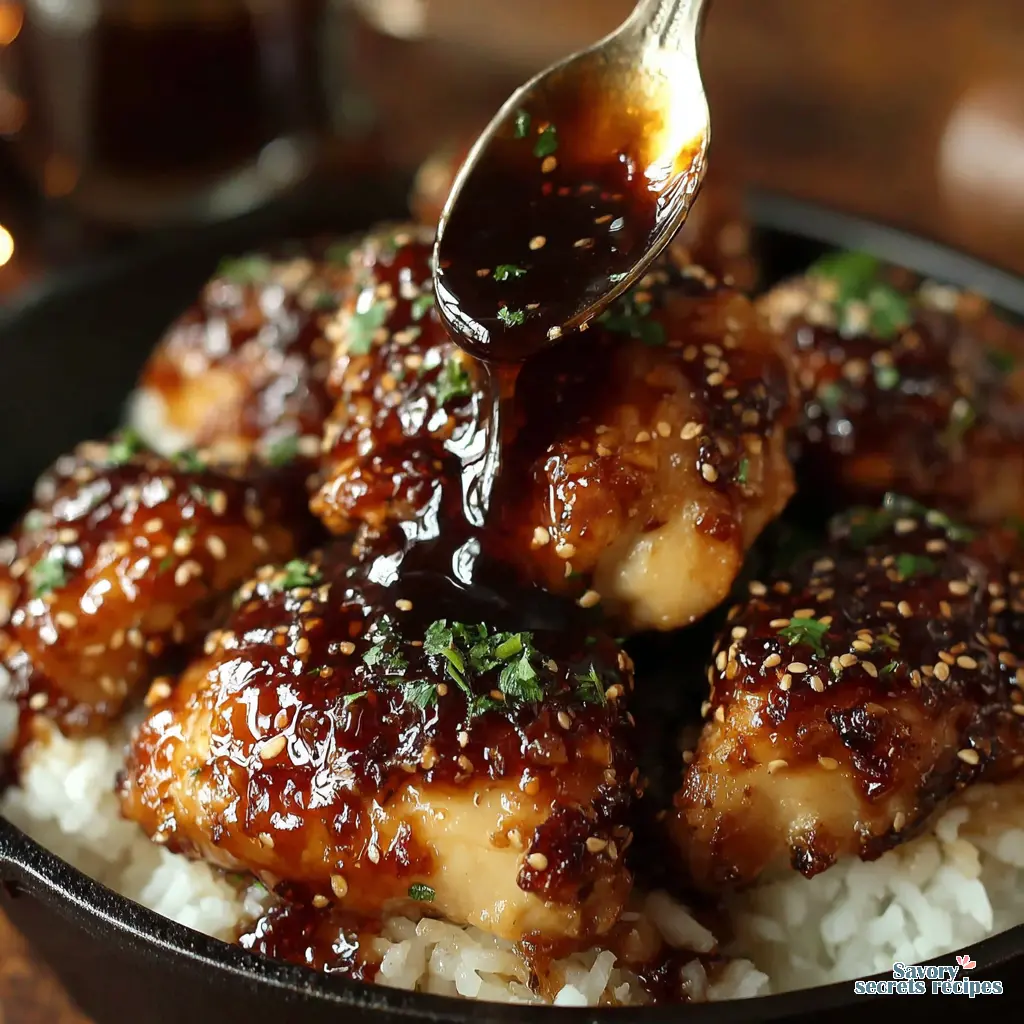 honey garlic chicken rice recipe close up