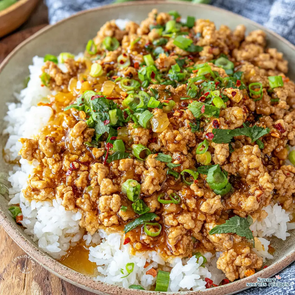 easy honey garlic ground chicken and rice recipe final presentation