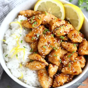 honey lemon garlic chicken with rice 175960506