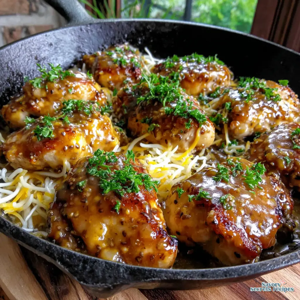 Honey Mustard Chicken Skillet final presentation with sides