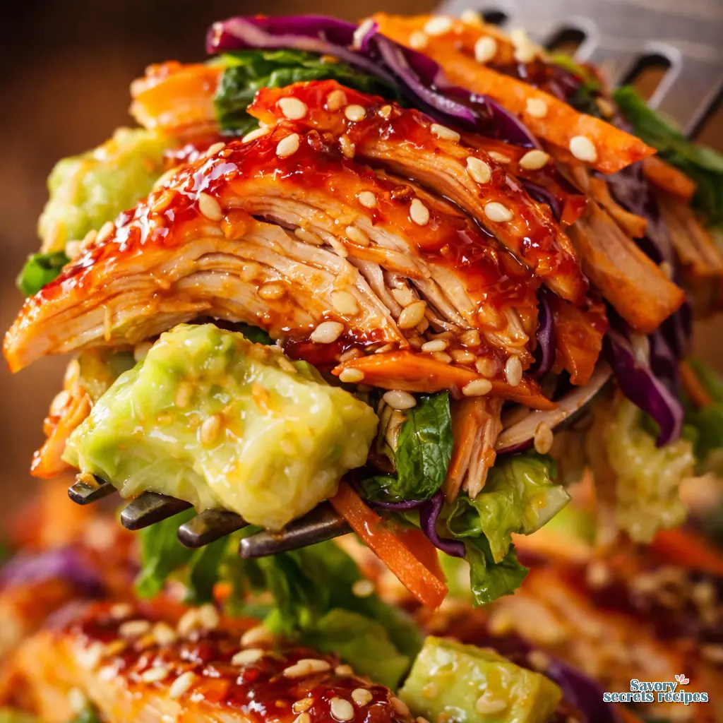 honey sriracha chicken salad close up