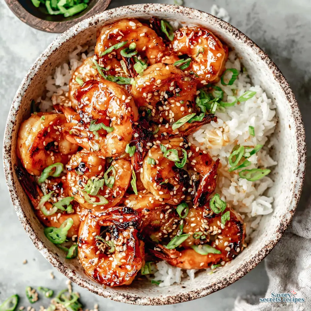 Honey Sriracha Shrimp Bowl close up