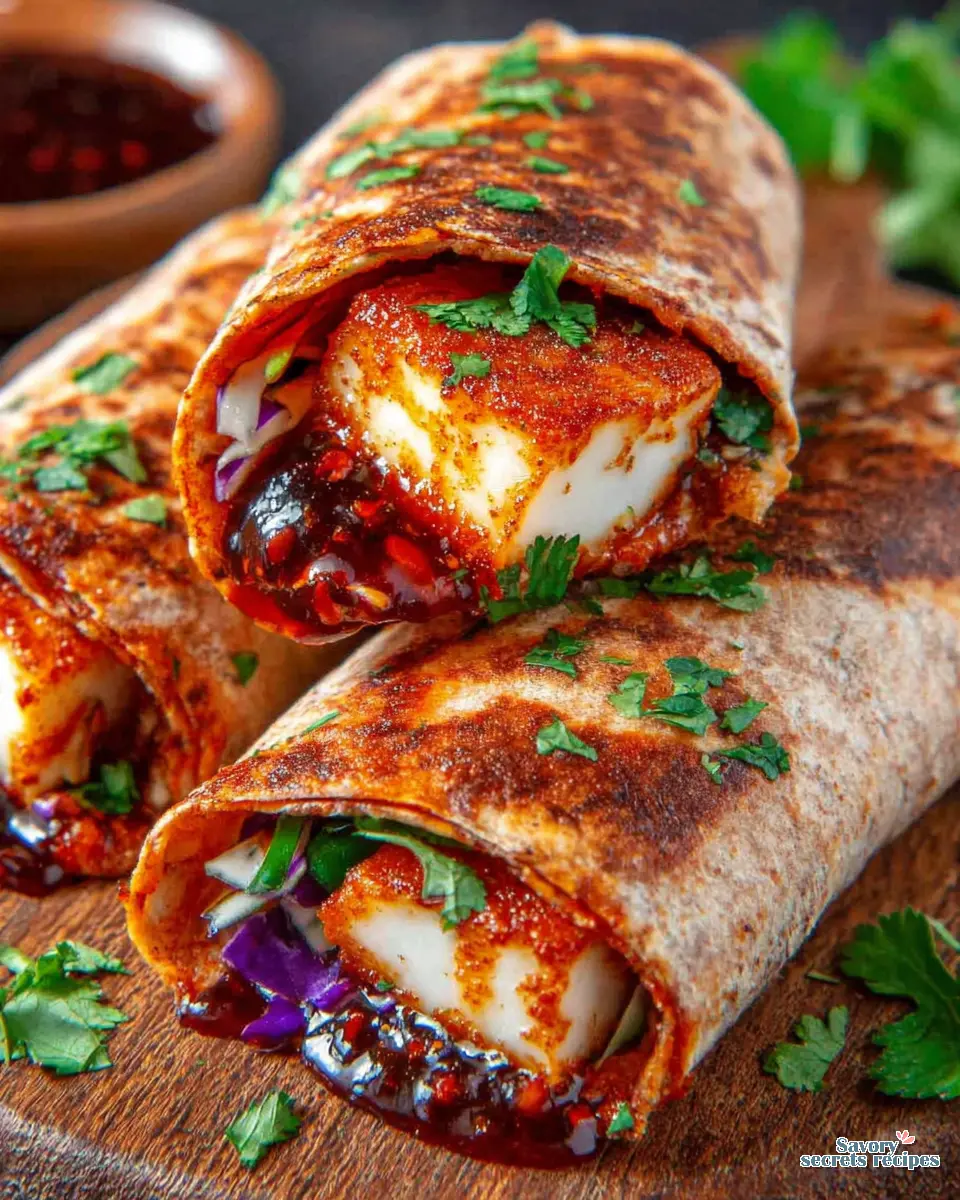 Hot Honey Halloumi Wrap close up