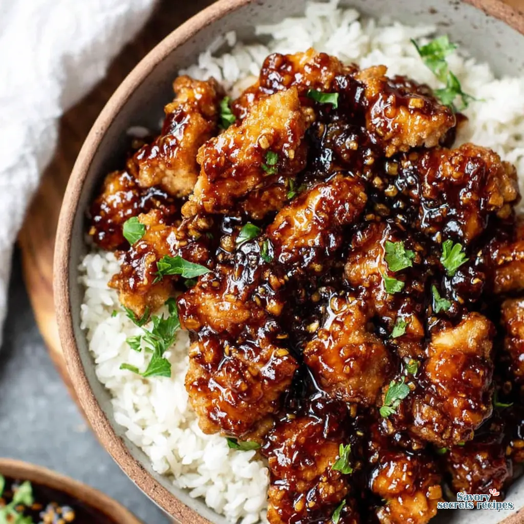 korean honey garlic chicken rice close up