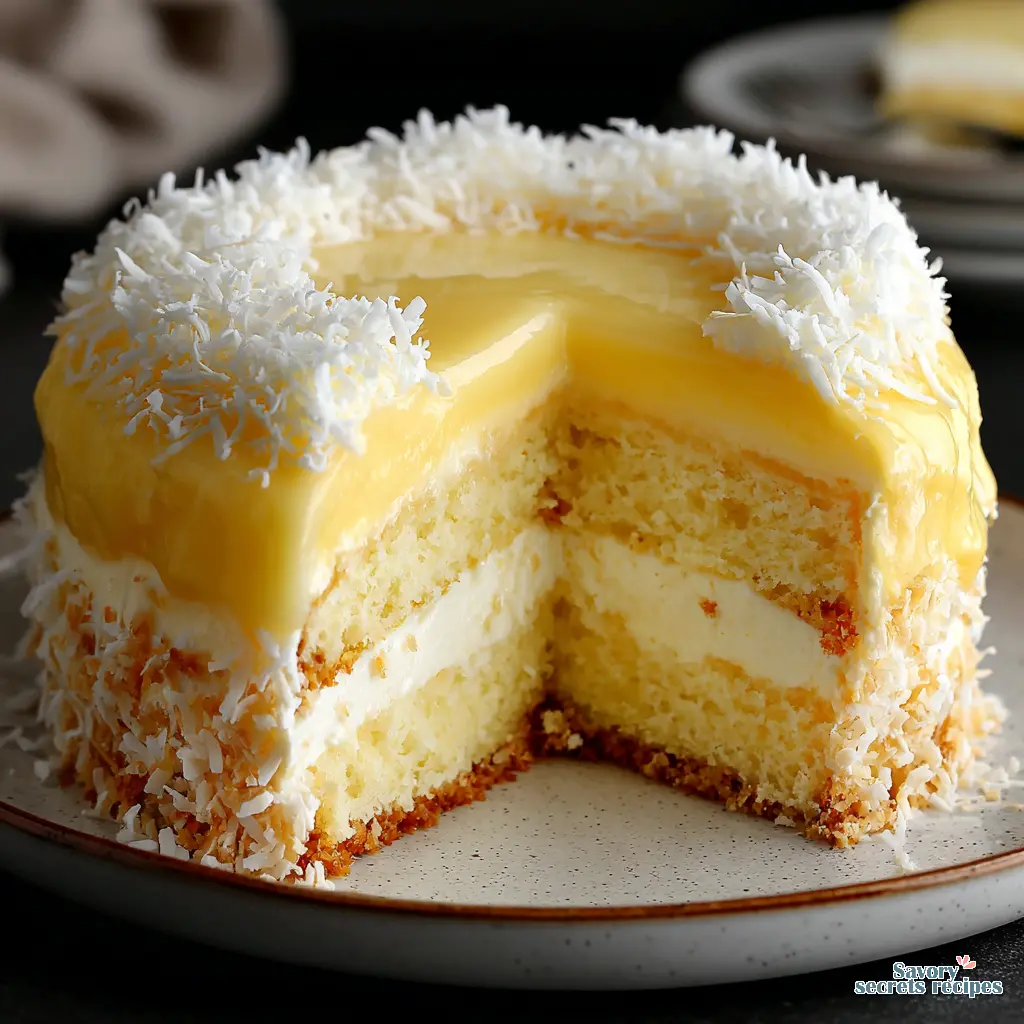 lemon coconut cream cake final presentation
