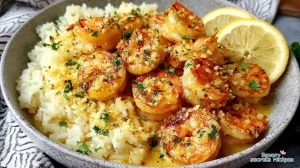 lemon garlic butter shrimp and rice 705665503