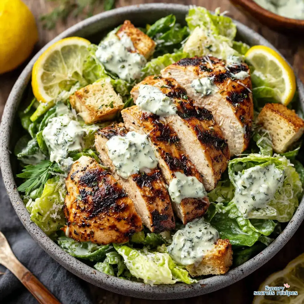 lemon herb grilled chicken salad caesar close up