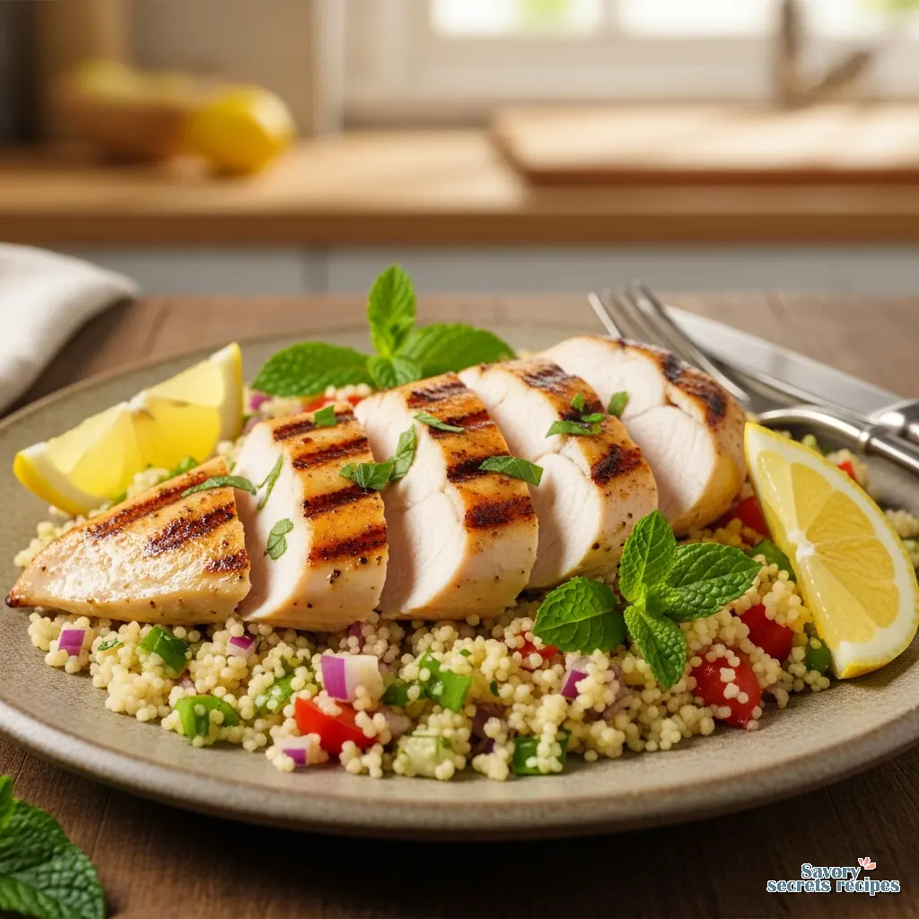 lemon herb grilled chicken with couscous salad final presentation