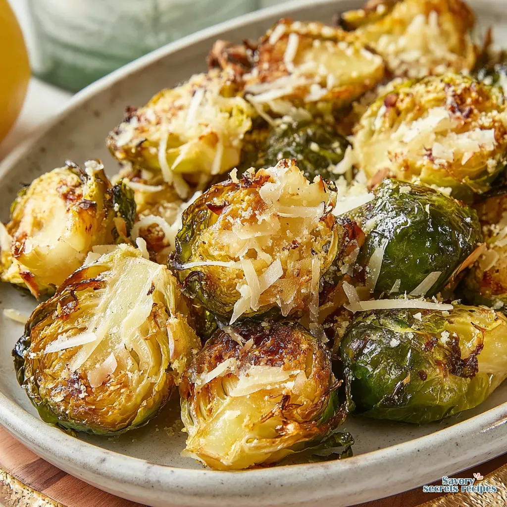 lemon parmesan roasted brussels sprouts close up