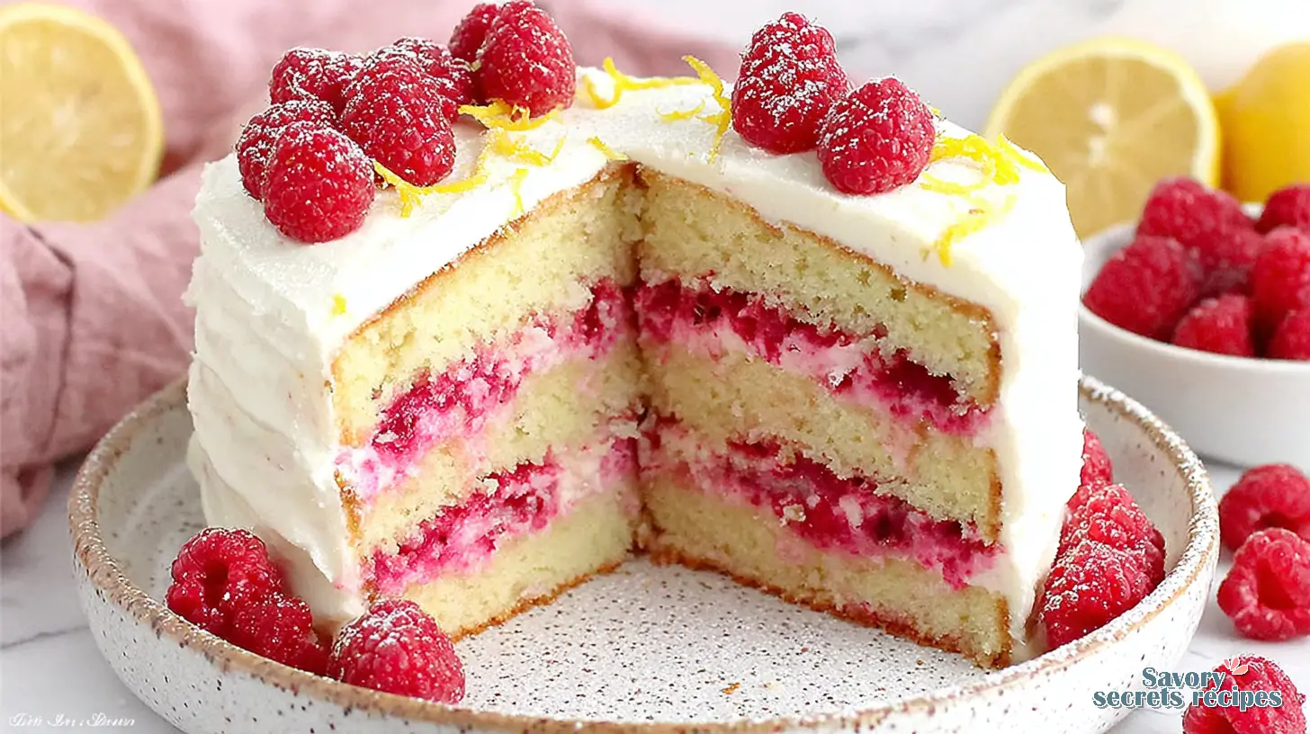 Lemon Raspberry Layer Cake final presentation