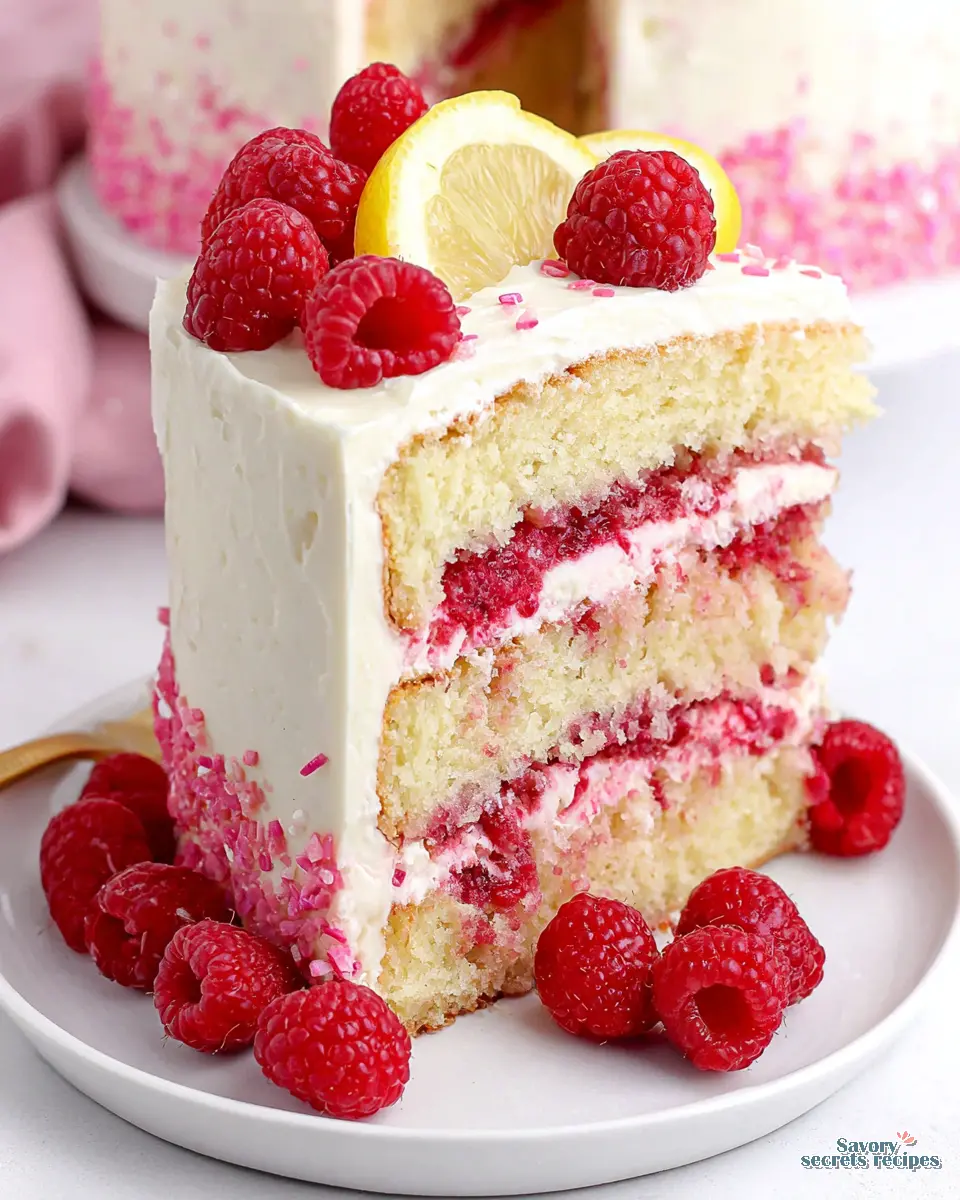 Lemon Raspberry Layer Cake close up