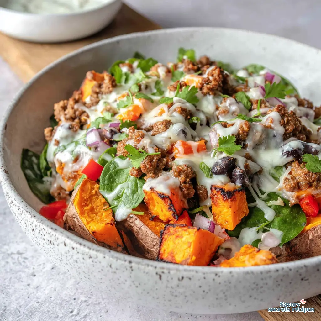 loaded sweet potato bowl 489684723