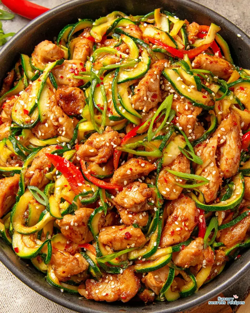 Low Carb Chicken Zucchini Bowl close up