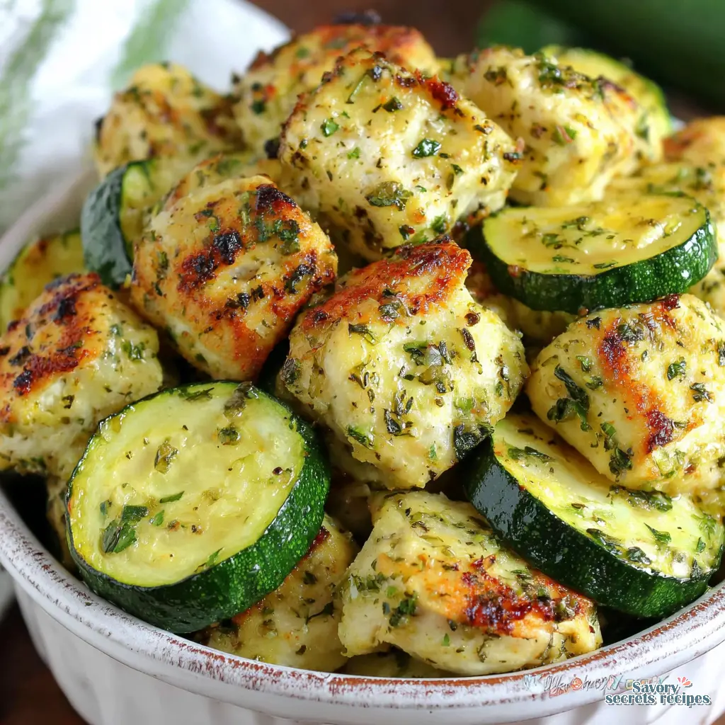 low carb chicken zucchini bowl air fryer close up