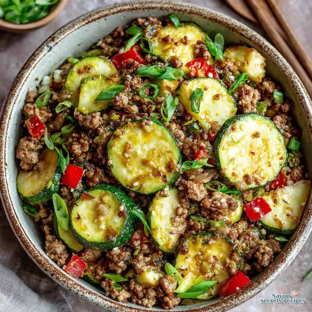 low carb chicken zucchini bowl breakfast close up