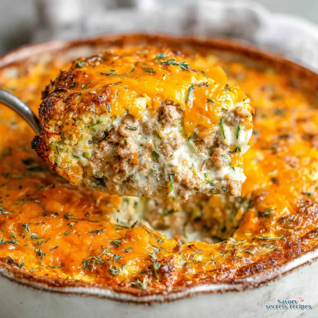low carb chicken zucchini bowl casserole close up